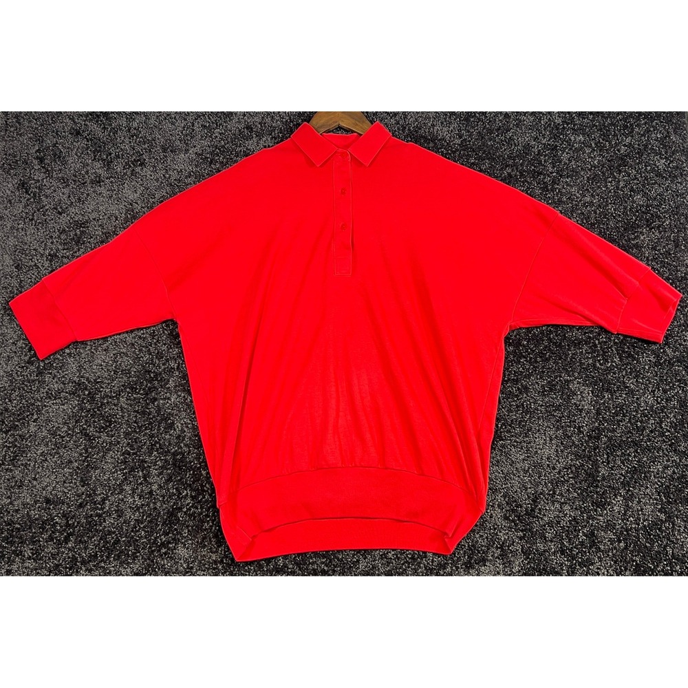 VTG 80s 90s Leon Levin One‎ Size Fits Most Red Polo Shirt Batwing Sleeve